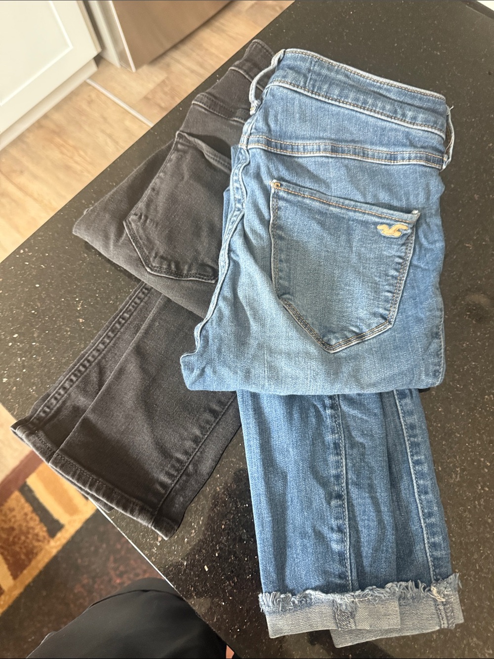 Hollister Blue Cropped Frayed Hem Jeans & Black Ankle Jeans